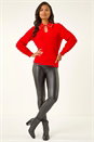 Red Faux Pearl Collared Keyhole Knit Jumper, Image 2 of 5