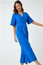 Royal Blue Angel Sleeve Cropped Wrap Jumpsuit, Image 1 of 6