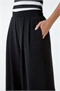 Black Plain Elastic Waist  Wide Leg Trouser, Image 5 of 5