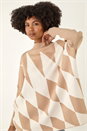 Natural  Geometric Plaid Knit Poncho, Image 4 of 5