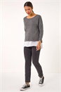 Grey 2 in 1 Contrast Hem Detail Stretch Top, Image 2 of 5
