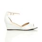 White AJVANI White Mid Wedge Heel Ankle Strap Sandals, Image 2 of 6