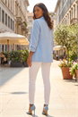 Light Blue  Tailored Ruched Sleeve Stretch Blazer, Image 3 of 4
