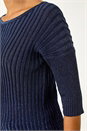Midnight Blue Sparkly Ribbed Batwing Knit Jumper, Image 5 of 6