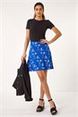 Royal Blue Floral Print Stretch Skater Skirt, Image 2 of 5