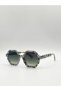 Grey Pale grey tortoiseshell oversized hexagon Sunglasses, Image 3 of 5