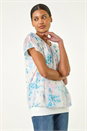 Blue Floral Print Bubble Hem Top, Image 1 of 5