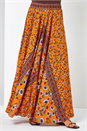 Orange Floral Print Boho Elastic Waist Maxi Skirt, Image 2 of 5