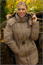 Mocha Faux Fur Padded Belt Coat, Image 1 of 3