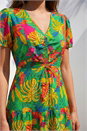 Multi  Tropical Print V-Neck Ruched Dress, Image 3 of 4