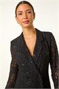 Black Sequin Lace Blazer Dress, Image 5 of 7