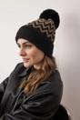 Black Zig Zag Knit Pom Pom Beanie Hat, Image 1 of 4
