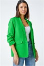 Green Ruched 3/4 Sleeve Stretch Blazer , Image 1 of 4