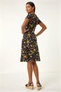 PINK Floral Stretch Ring Detail Midi Dress, Image 3 of 5