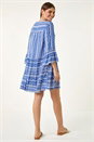Royal Blue Aztec Print Frill Smock Dress, Image 3 of 5