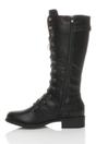 Black Lace Up Calf Military Biker Boots, Image 3 of 6
