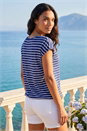 Navy  Stripe Print V-Neck Stretch Tee, Image 3 of 4