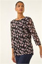Black Floral Print Stretch Lace Top, Image 4 of 5