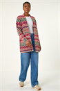 Natural Geometric Pattern Knit Cardigan, Image 1 of 5
