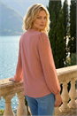 Peach Tie Neck Shimmer Dobby Sleeve Top, Image 3 of 4