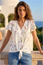 Ivory  Floral Print Tie Front Top, Image 2 of 4