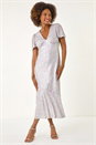 Silver Sequin Frill Hem Midi Dress, Image 2 of 5