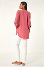 Pink Longline Bow Button Tunic Top, Image 3 of 5