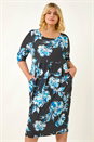 Blue Curve Floral Print Pocket Dress, Image 2 of 5