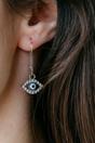Silver Evil Eye Zircon Huggie Earrings, Latch-Back, Image 1 of 2