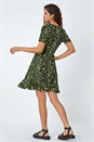 Green Floral Print Stretch Wrap Dress, Image 3 of 5