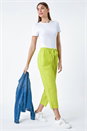 Lime Cotton Elastic Waist Cropped Cargo Trousers, Image 2 of 5