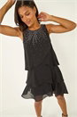 Black Embellished Tiered Swing Dress, Image 3 of 6