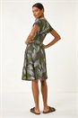 KHAKI Leaf Print Ring Detail Midi Dress, Image 3 of 5