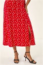 Red Polka Dot Sweetheart Neck Stretch Midi Dress, Image 5 of 5