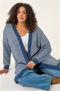 Navy Curve Chevron Fluffy Knit Cardigan, Image 1 of 5