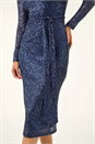 Navy  Dusk Sequin Cowl Neck Stretch Dress, Image 5 of 5