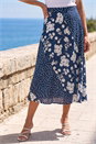Blue Mixed Floral Spot Print A Line Midi Skirt, Image 1 of 4