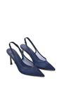 Navy XY LONDON Navy 'Caroline' Pointed Toe Mesh Slingback Court Shoe Heels, Image 5 of 5