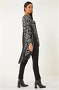 Black Floral Puff Print Chiffon Hem Top, Image 3 of 5