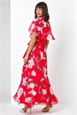 Pink Floral Print Chiffon Frill Cape Midi Dress, Image 2 of 5