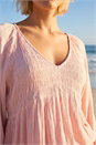 Light Pink Shirred V-Neck Raglan Top, Image 4 of 4
