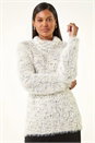 Ivory  Fluffy High Neck Knit Jumper, Image 4 of 5