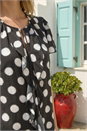 Black Spot Print Ruffle Tie Front Top, Image 4 of 4