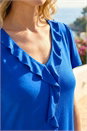Royal Blue Ruffle Front Stretch Top, Image 4 of 4