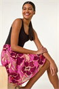 Fuchsia Floral Print Short A-Line Skirt, Image 2 of 5