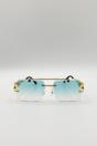 Blue SVNX Blue Rimeless Navigator With Side Detail Sunglasses In Blue, Image 2 of 5