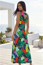 Green Leaf Print V-Neck Midi Dress, Image 3 of 4