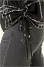Black Plaid Print Side Tie Top, Image 5 of 5