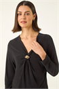 Black V-Neck Metal Trim Stretch Top, Image 4 of 5