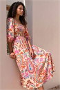 Pink Petite Paisley Print Shirred Dress , Image 2 of 4